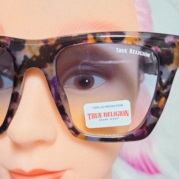 NWT TRUE RELIGION Multicolor Tortoise Gradient Smoky Sunglasses TR57230 1EV-NU - Picture 1 of 7
